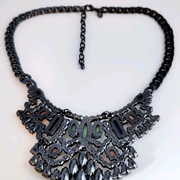 LORI GOLDSTEIN LOGO RUNWAY STATEMENT COLLAR NECKLACE PINK BLUE CRYSTAL GUNMETAL - Picture 14 of 14